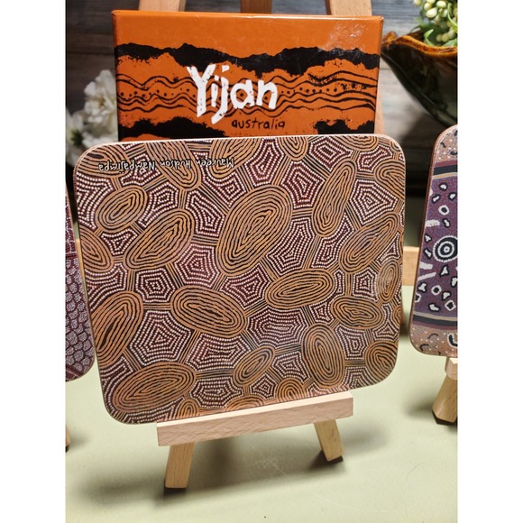 Yijan Australia Knowledge of the Dreaming Coasters Set 4 Aboriginal Art - Picture 4 of 6